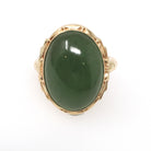Nephrite Jade Ring - Retro 10k Yellow Gold Natural Cabochon Cut 9.50 CT Dark Green Gem - Vintage Circa 1940s Era Size 5 3/4 Fine 40s Jewelry