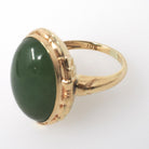 Nephrite Jade Ring - Retro 10k Yellow Gold Natural Cabochon Cut 9.50 CT Dark Green Gem - Vintage Circa 1940s Era Size 5 3/4 Fine 40s Jewelry