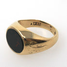 Vintage Bloodstone Signet Ring - 9k Yellow Gold Dark Green Red Oval Gemstone - Hallmarked 1968 Size 6 Heliotrope Unisex Fine Pinky Jewelry