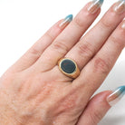 Vintage Bloodstone Signet Ring - 9k Yellow Gold Dark Green Red Oval Gemstone - Hallmarked 1968 Size 6 Heliotrope Unisex Fine Pinky Jewelry