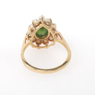 Vintage Halo Ring - Retro Modern 14k Yellow Gold Green Nephrite Jade and Seed Pearls - Circa 1970s Era Size 7 Fine Dainty Statement Jewelry