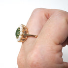 Vintage Halo Ring - Retro Modern 14k Yellow Gold Green Nephrite Jade and Seed Pearls - Circa 1970s Era Size 7 Fine Dainty Statement Jewelry