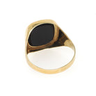 Onyx Signet Ring - English 8k Yellow Gold Cushion Black Chalcedony Gem - Circa 1950s Size 10 1/2 Unisex Coat Of Arms Statement Fine Jewelry