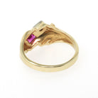 Created Ruby & Diamond Ring - Retro 14k Yellow White Gold Toi Et Moi Gems - Vintage Circa 1940s Size 4.75 July April Birthstone Fine Jewelry