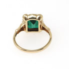 Simulated Emerald Ring - Retro 10k Yellow Gold Emerald Cut Green Created Spinel Triplet Assembled Stone - Circa 1940s Size 4 Fine Jewelry