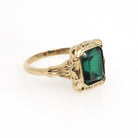 Simulated Emerald Ring - Retro 10k Yellow Gold Emerald Cut Green Created Spinel Triplet Assembled Stone - Circa 1940s Size 4 Fine Jewelry