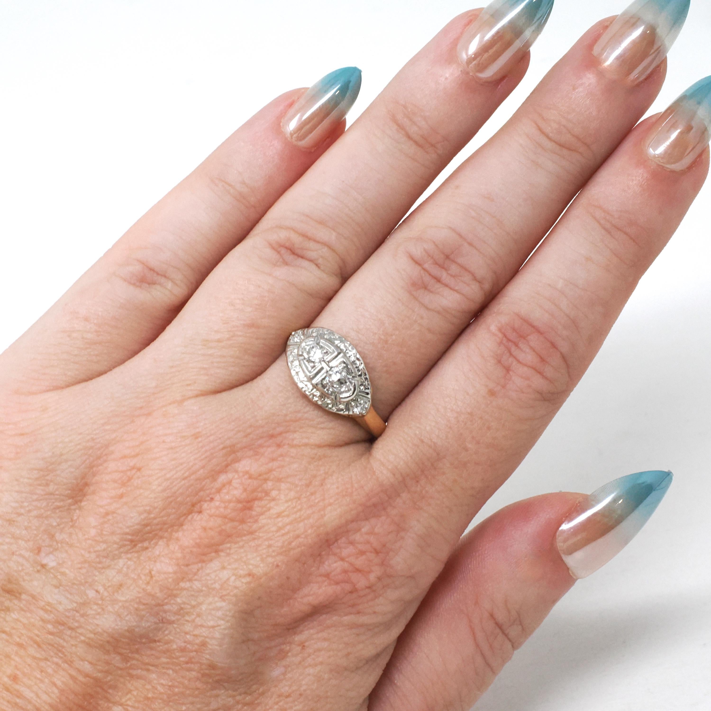 Mid Century Princess Ring - Vintage 14k Yellow & White Gold .37 CTW Diamonds - Circa 1950s Size 7 Sweetheart April Birthstone Fine Jewelry