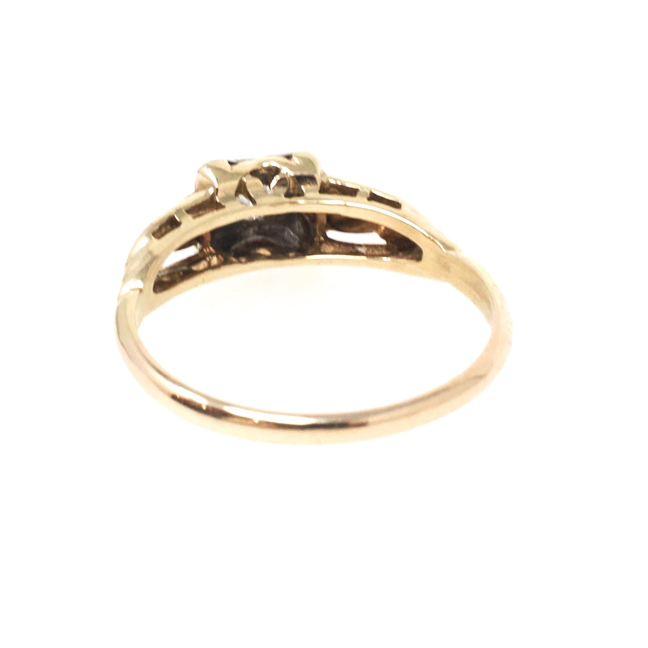 Vintage Diamond Ring - Mid Century 14k Yellow Gold & Platinum .06 CT Natural Two Tone Solitaire - Circa 1950s Era Size 6 3/4 Fine Jewelry
