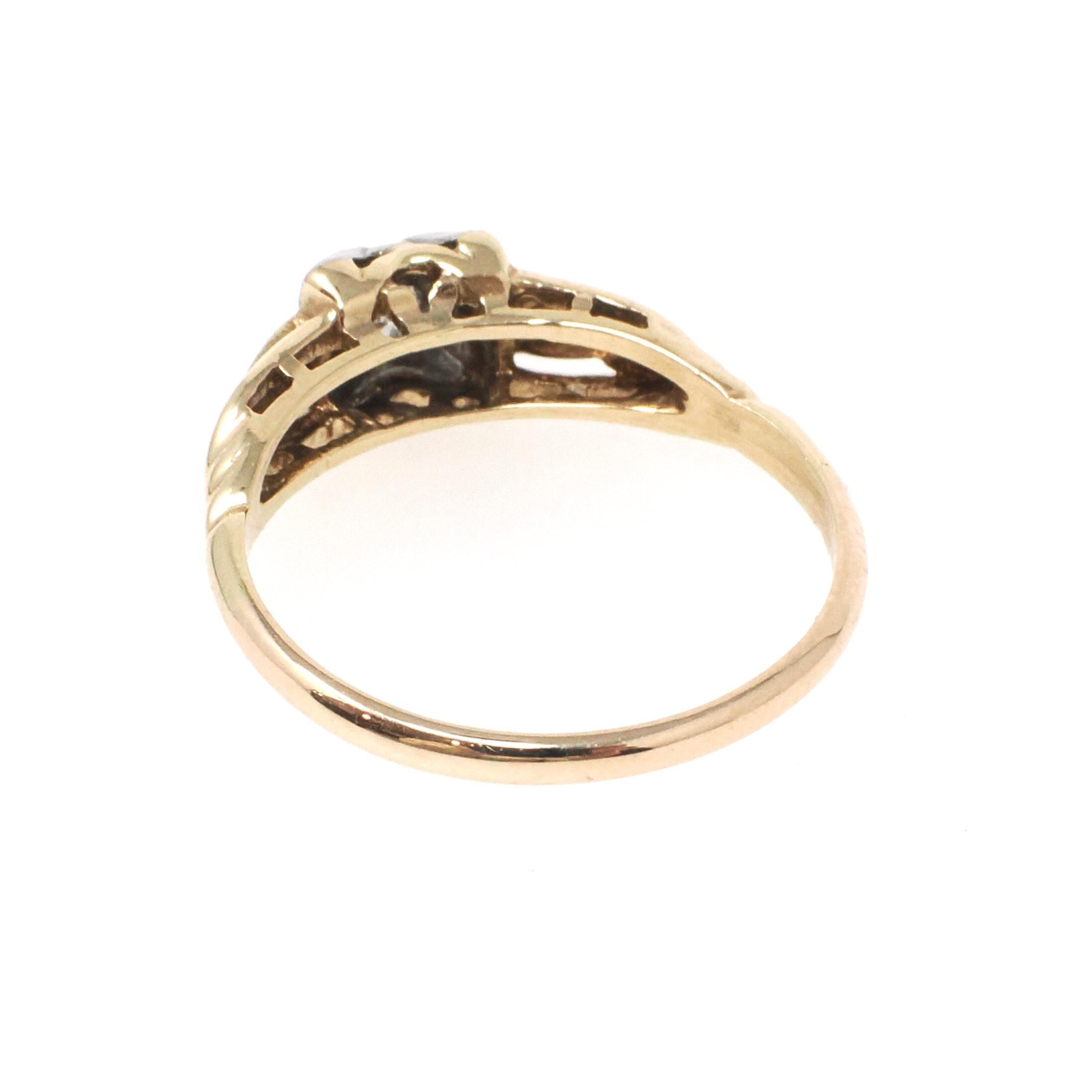 Vintage Diamond Ring - Mid Century 14k Yellow Gold & Platinum .06 CT Natural Two Tone Solitaire - Circa 1950s Era Size 6 3/4 Fine Jewelry