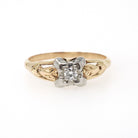 Vintage Diamond Ring - Mid Century 14k Yellow Gold & Platinum .06 CT Natural Two Tone Solitaire - Circa 1950s Era Size 6 3/4 Fine Jewelry