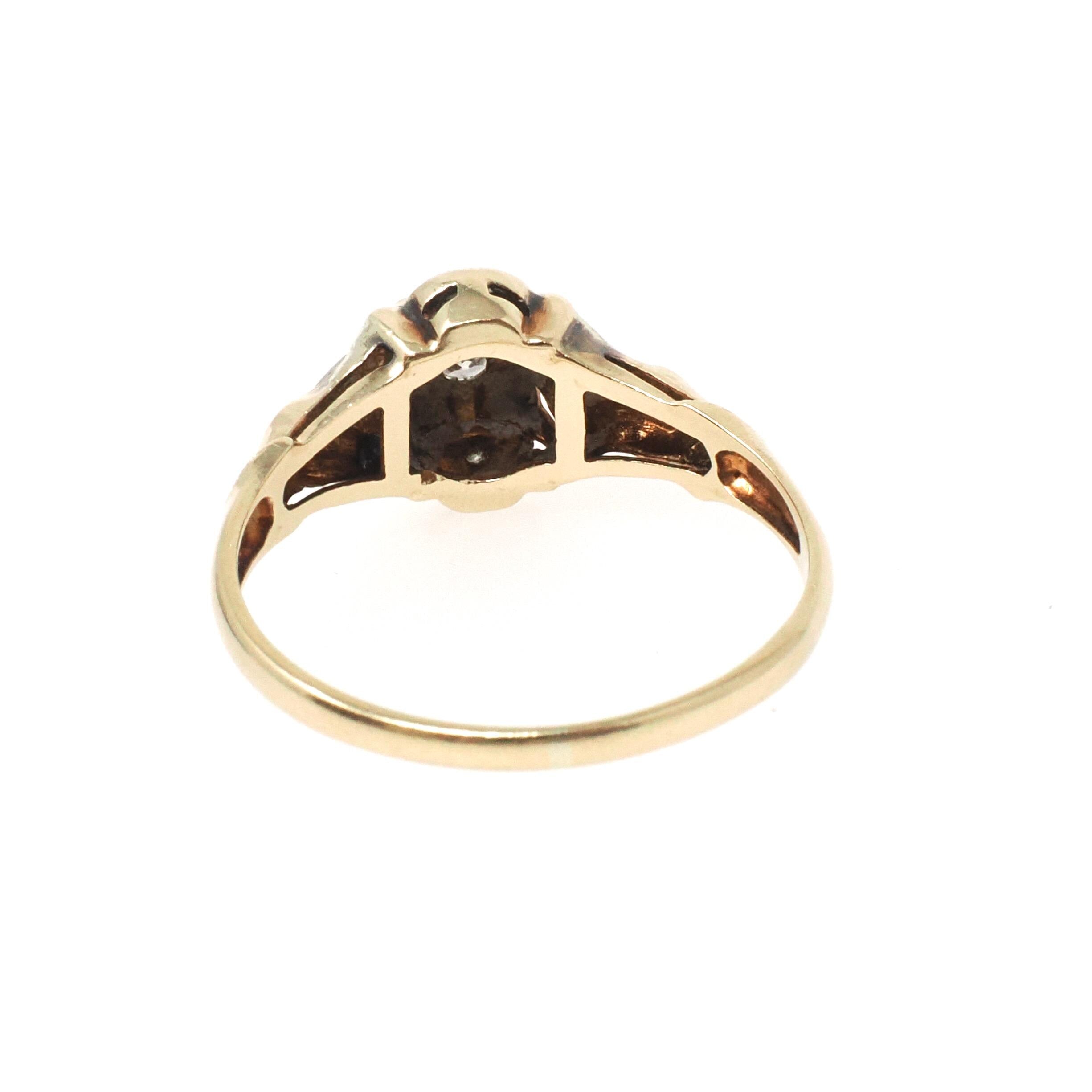 Vintage Diamond Ring - Mid Century 14k Yellow & White Gold .07 CTW Natural Two Tone Engagement - Circa 1950s Era Size 6 3/4 Fine Jewelry