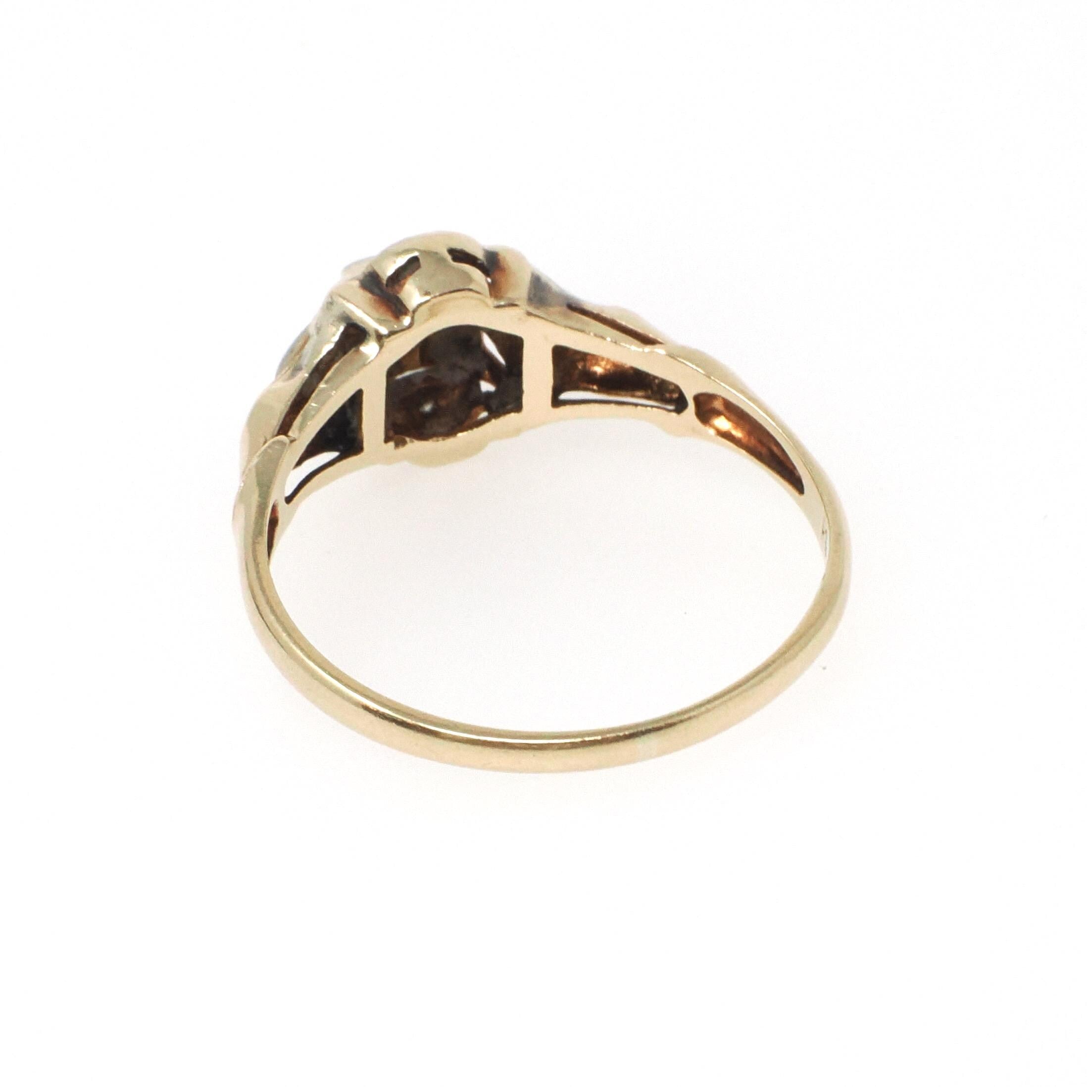 Vintage Diamond Ring - Mid Century 14k Yellow & White Gold .07 CTW Natural Two Tone Engagement - Circa 1950s Era Size 6 3/4 Fine Jewelry