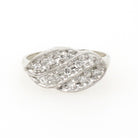 Vintage Princess Ring - Mid Century 14k White Gold Natural .18 CTW Diamonds - Circa 1950s Era Size 7 1/4 Curved Bypass Fine Fashion Jewelry