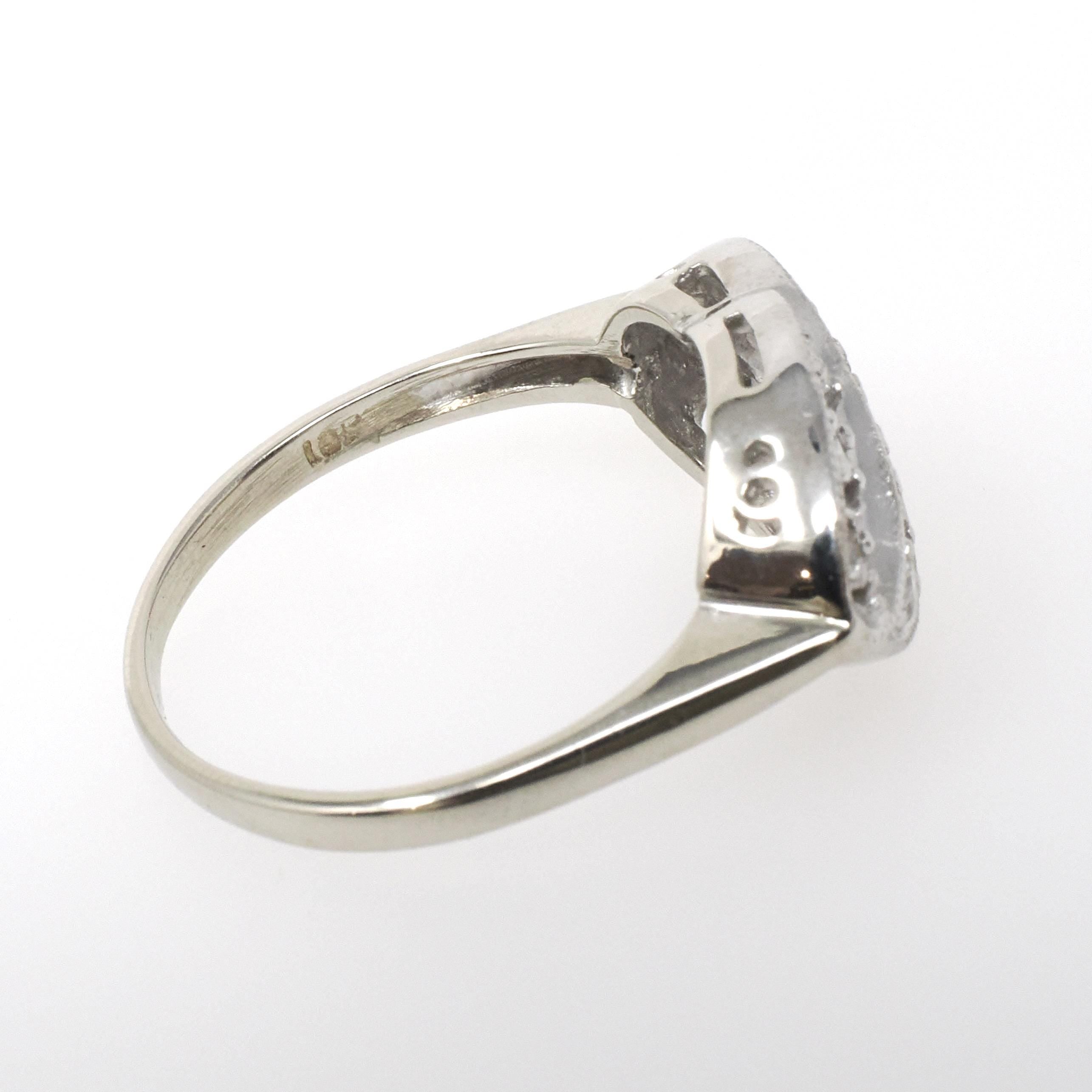 Vintage Princess Ring - Mid Century 14k White Gold Natural .18 CTW Diamonds - Circa 1950s Era Size 7 1/4 Curved Bypass Fine Fashion Jewelry