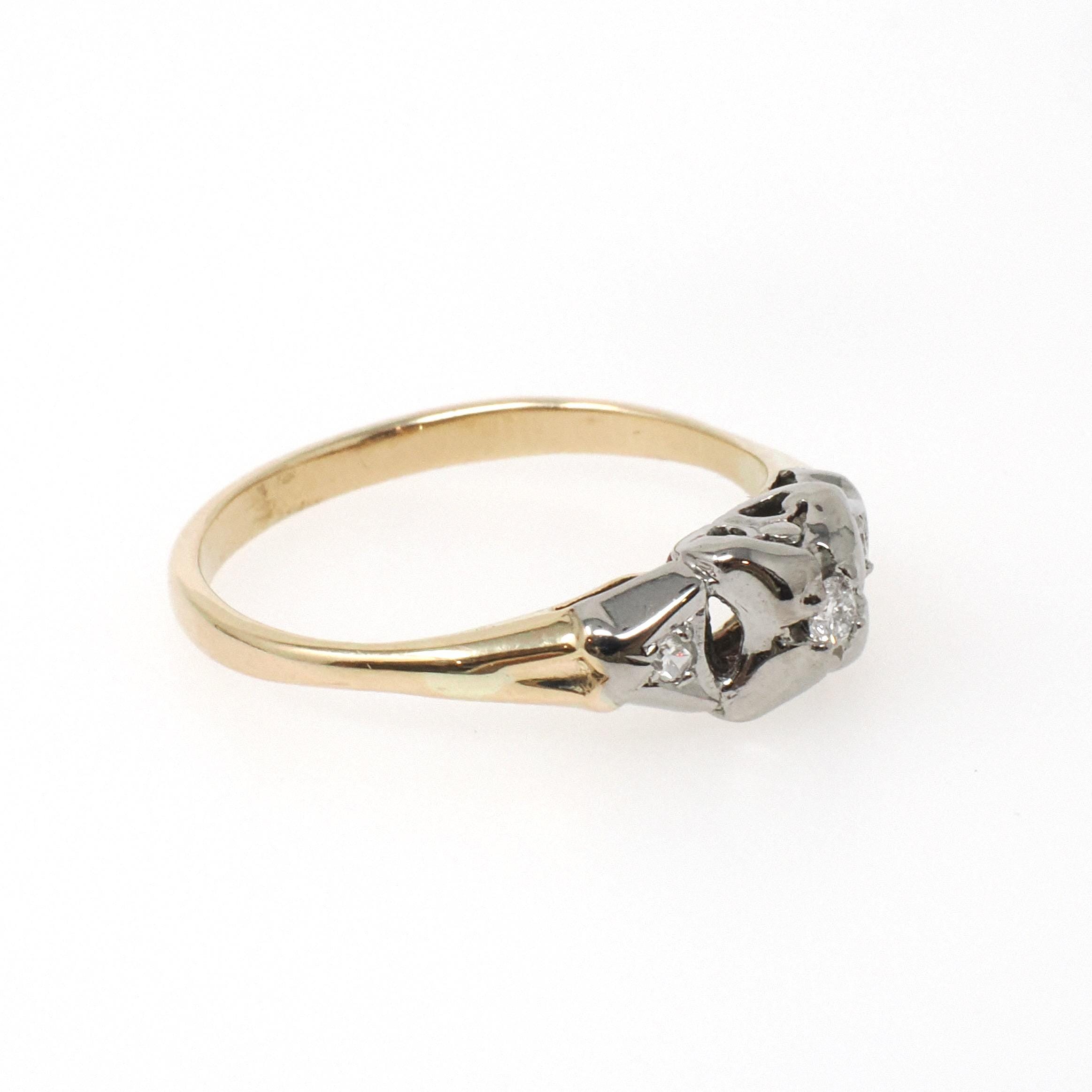 Vintage Diamond Ring - Mid Century Era 10k Yellow & White Gold .05 CTW Engagement - Circa 1950s Size 6 3/4 Dainty Fine Bridal Jewelry