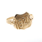 Dated 1921 Ring - Art Deco 14k Yellow Gold Class Year Statement Band - Antique Size 7 3/4 Number Shield Detail Fine Commemorative Jewelry