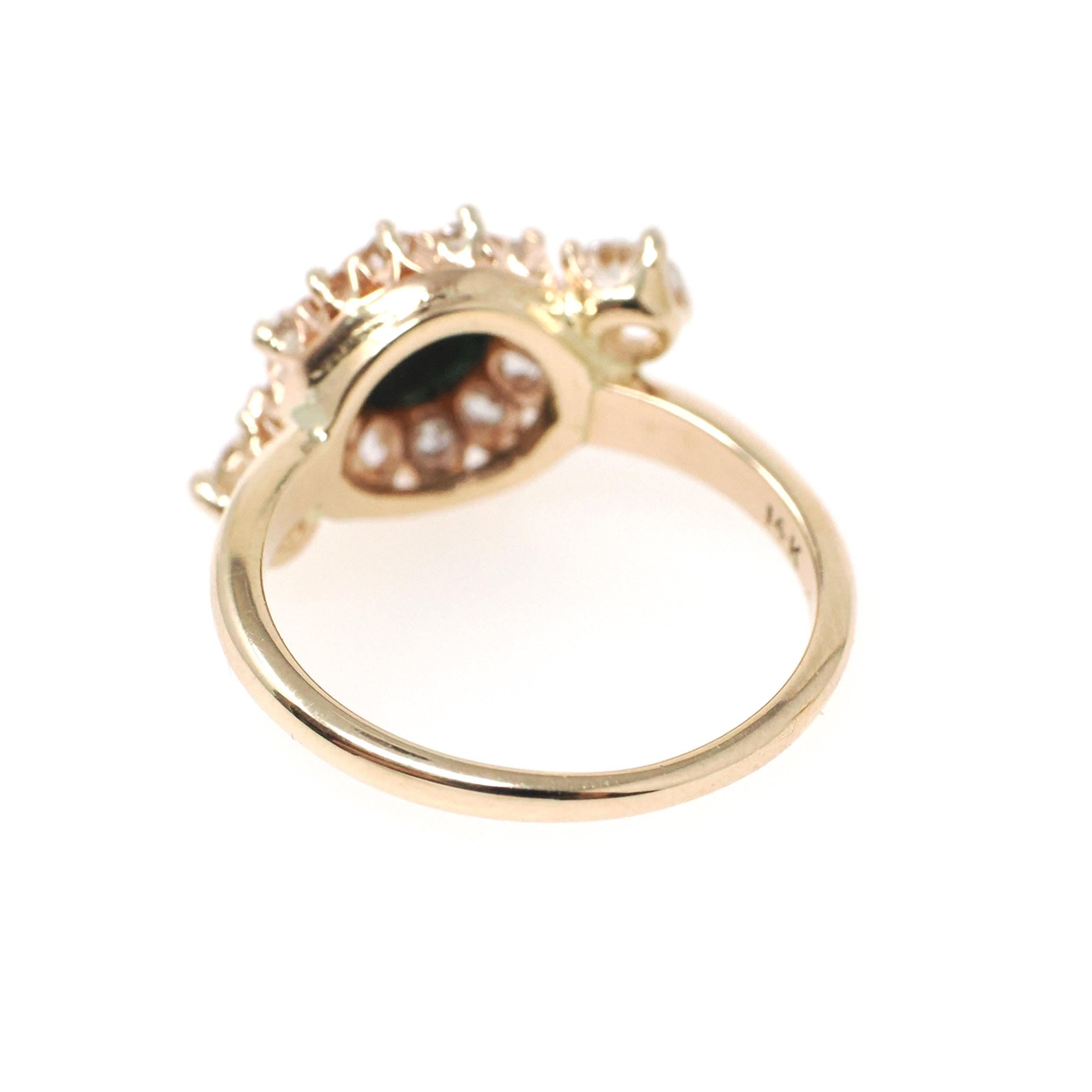 Bloodstone Halo Ring - Victorian Conversion 14k Yellow Gold Round Cabochon Cut Gem & .45 CTW Diamonds - Circa 1890s Era Size 5 Fine Jewelry