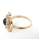 Bloodstone Halo Ring - Victorian Conversion 14k Yellow Gold Round Cabochon Cut Gem & .45 CTW Diamonds - Circa 1890s Era Size 5 Fine Jewelry