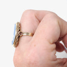 Wedgwood Cameo Ring - Vintage 14k Yellow Gold Blue & White Figural Shield - Hallmarked 1969 Allegory Of Hope Fine English Porcelain Jewelry