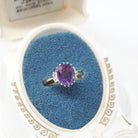 Created Color Change Sapphire Ring - Contemporary 14k Yellow Purple Gem & .12 CTW Diamond Accents - Circa 1990s Era Size 6 1/4 Fine Jewelry