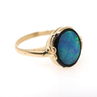 Vintage Opal & Onyx Ring - Modernist 14k Yellow Gold Oval Inlayed Statement Gem - Circa Late 1960s Era Size 7 1/4 Play of Color Fine Jewelry
