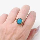 Vintage Opal & Onyx Ring - Modernist 14k Yellow Gold Oval Inlayed Statement Gem - Circa Late 1960s Era Size 7 1/4 Play of Color Fine Jewelry