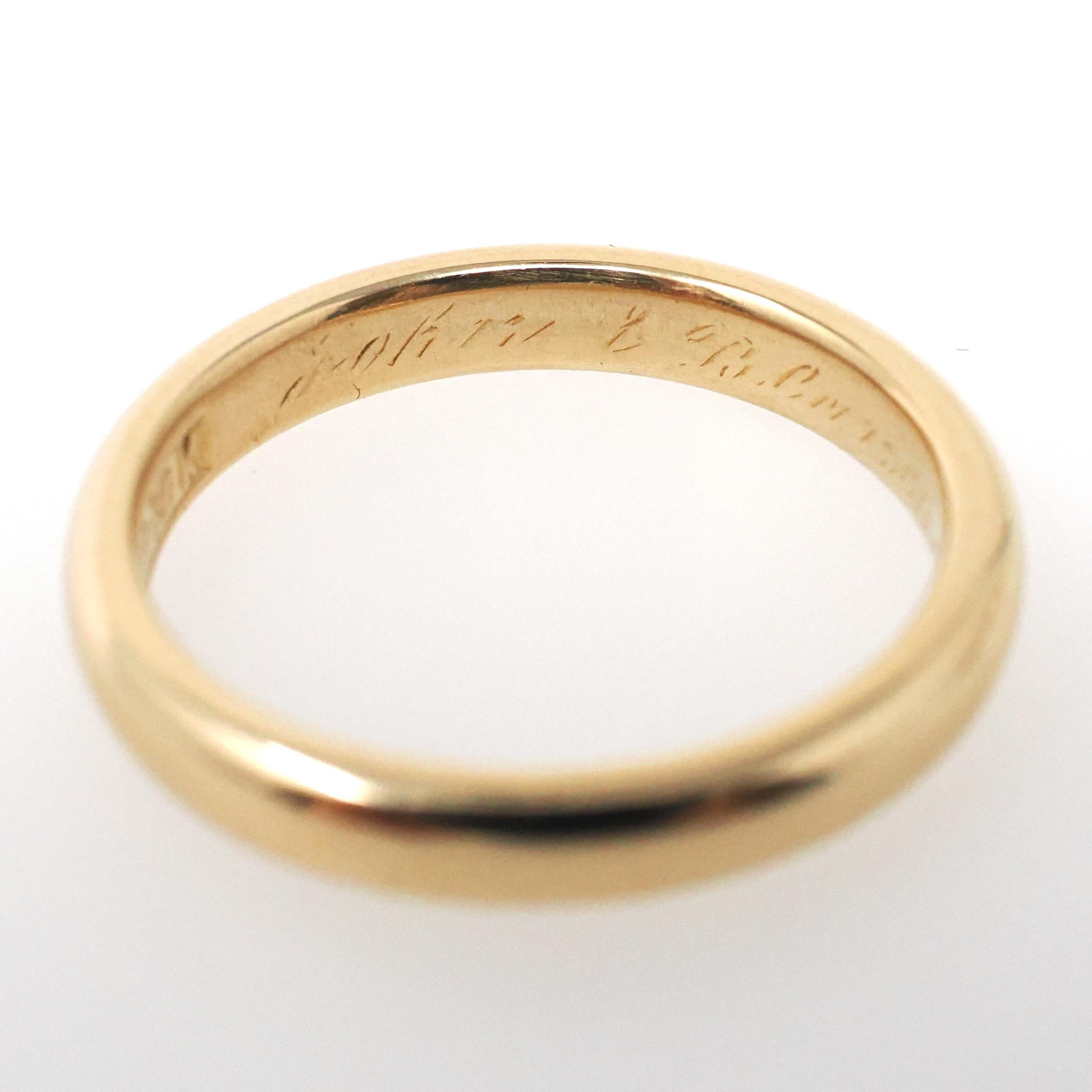 Antique Wedding Band - Edwardian 18k Yellow Gold 2.9 MM Domed Stacking Unadorned Ring - Engraved 1918 Era Size 5 3/4 Fine Bridal Jewelry