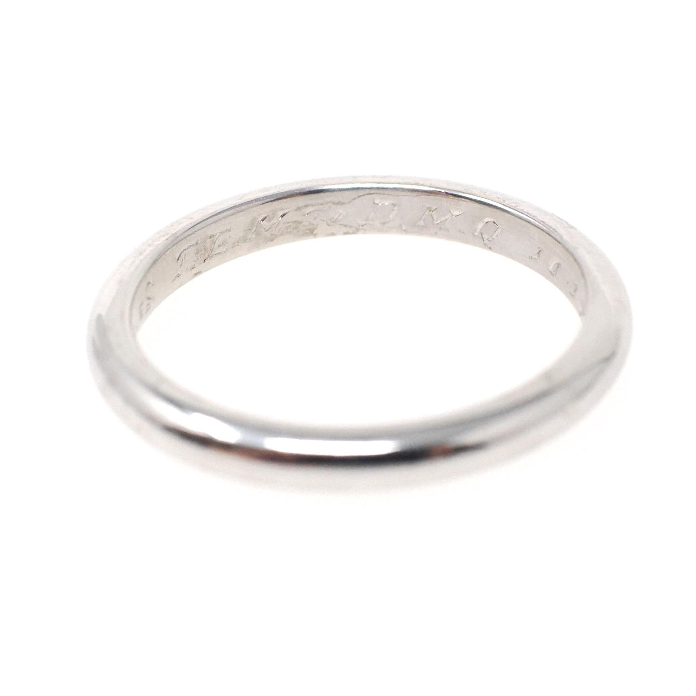 Vintage Wedding Band - Mid Century 14k White Gold 2.4 MM Domed Ring - Engraved 1957 Size 6 Unadorned Stacking Byard F Brogan Fine Jewelry
