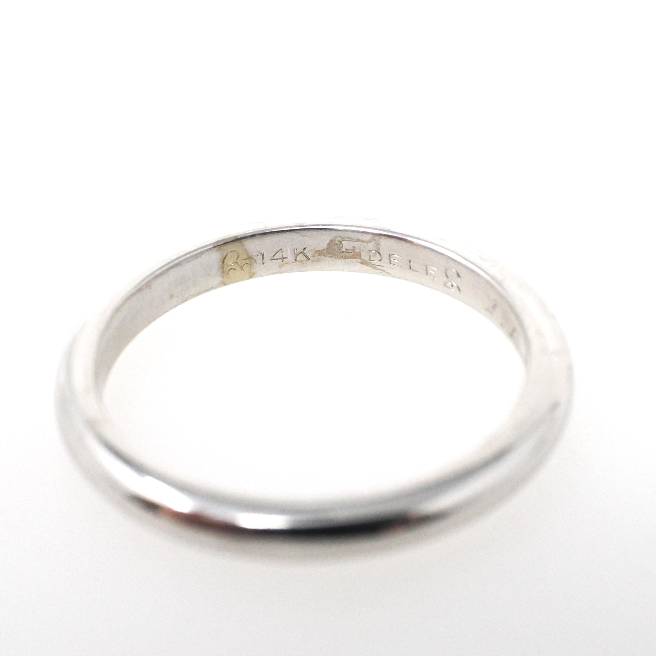 Vintage Wedding Band - Mid Century 14k White Gold 2.4 MM Domed Ring - Engraved 1957 Size 6 Unadorned Stacking Byard F Brogan Fine Jewelry