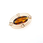 Antique Ellipse Brooch - Edwardian 10k Yellow Gold Simulated Citrine & Pearls Pin - Circa 1900s Orange Glass Fine Lapel Accessory Jewelry