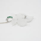 Vintage Leaf Pendant Necklace - Mid Century 14k White Gold Carved Rock Crystal Quartz - Circa 1960s Diamond Emerald Accented Fine Jewelry