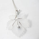 Vintage Leaf Pendant Necklace - Mid Century 14k White Gold Carved Rock Crystal Quartz - Circa 1960s Diamond Emerald Accented Fine Jewelry