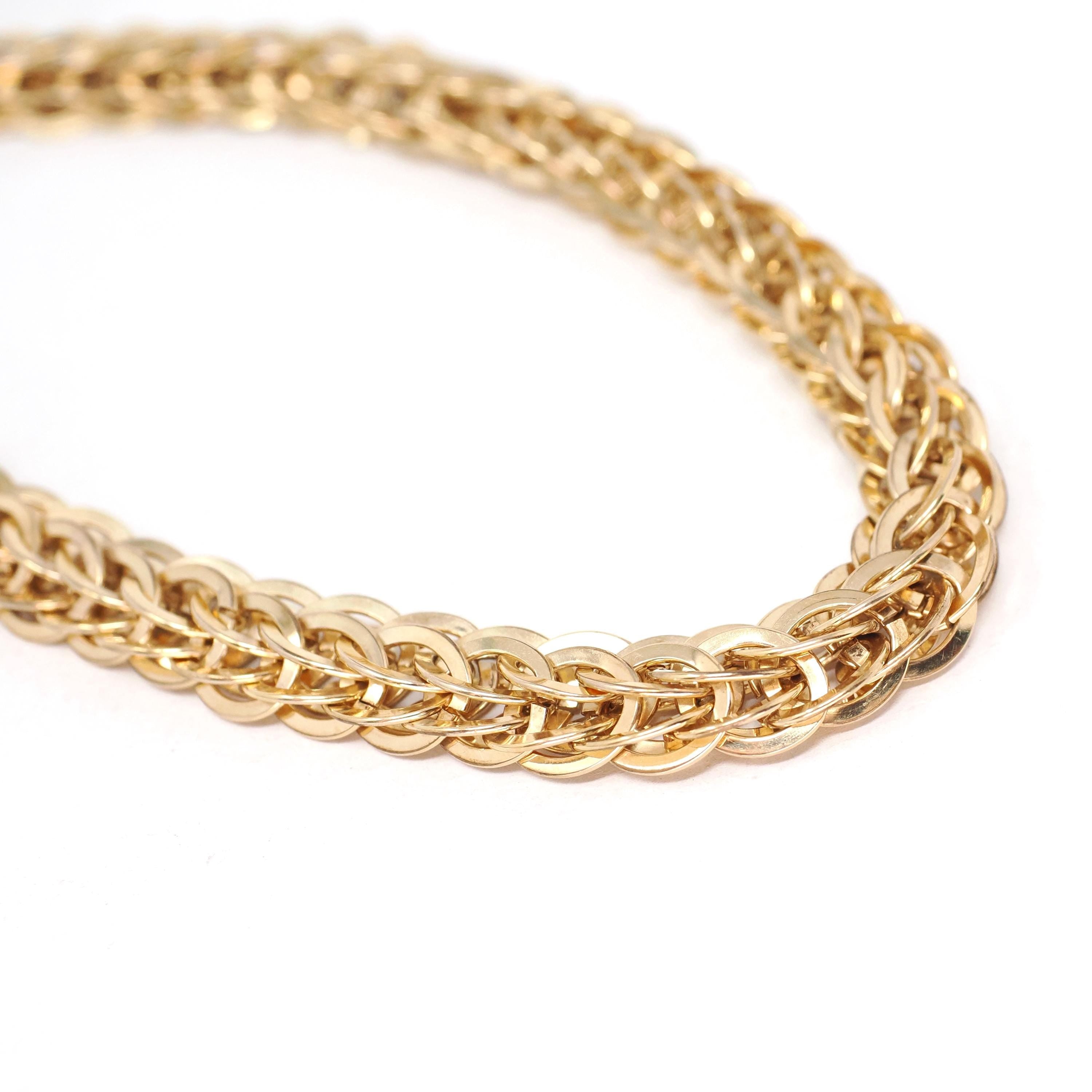 Vintage Double Curb Chain Necklace - Retro 12k Gold Filled Woven Flat Circle Links Chain - 1940s Spring Ring Clasp Fashion Accessory Jewelry