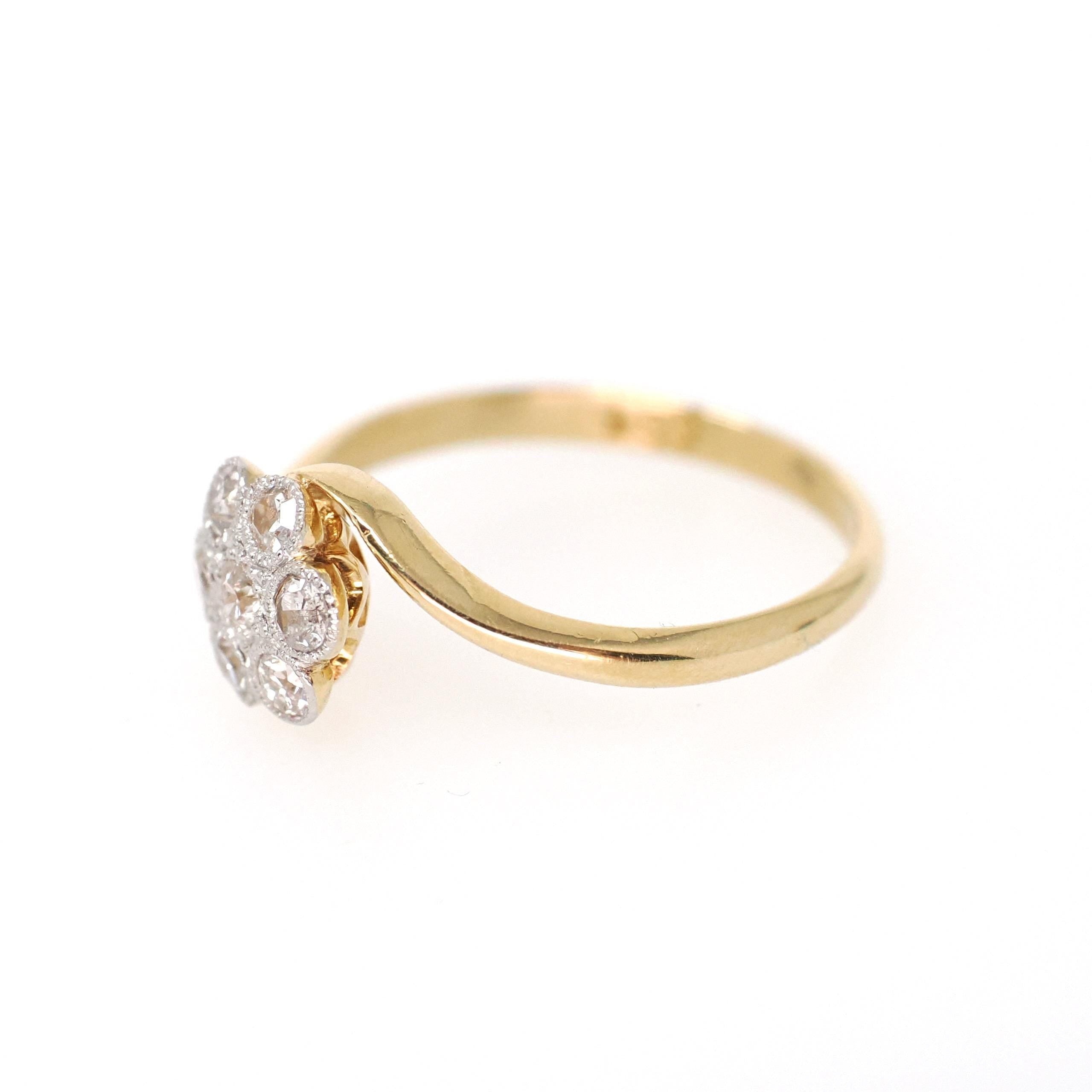 Antique Diamond Flower Ring - Art Deco 18k Yellow & White Gold .35 CTW Cluster - Circa 1920s Size 6 1/2 Two Tone Halo Fine Bridal Jewelry
