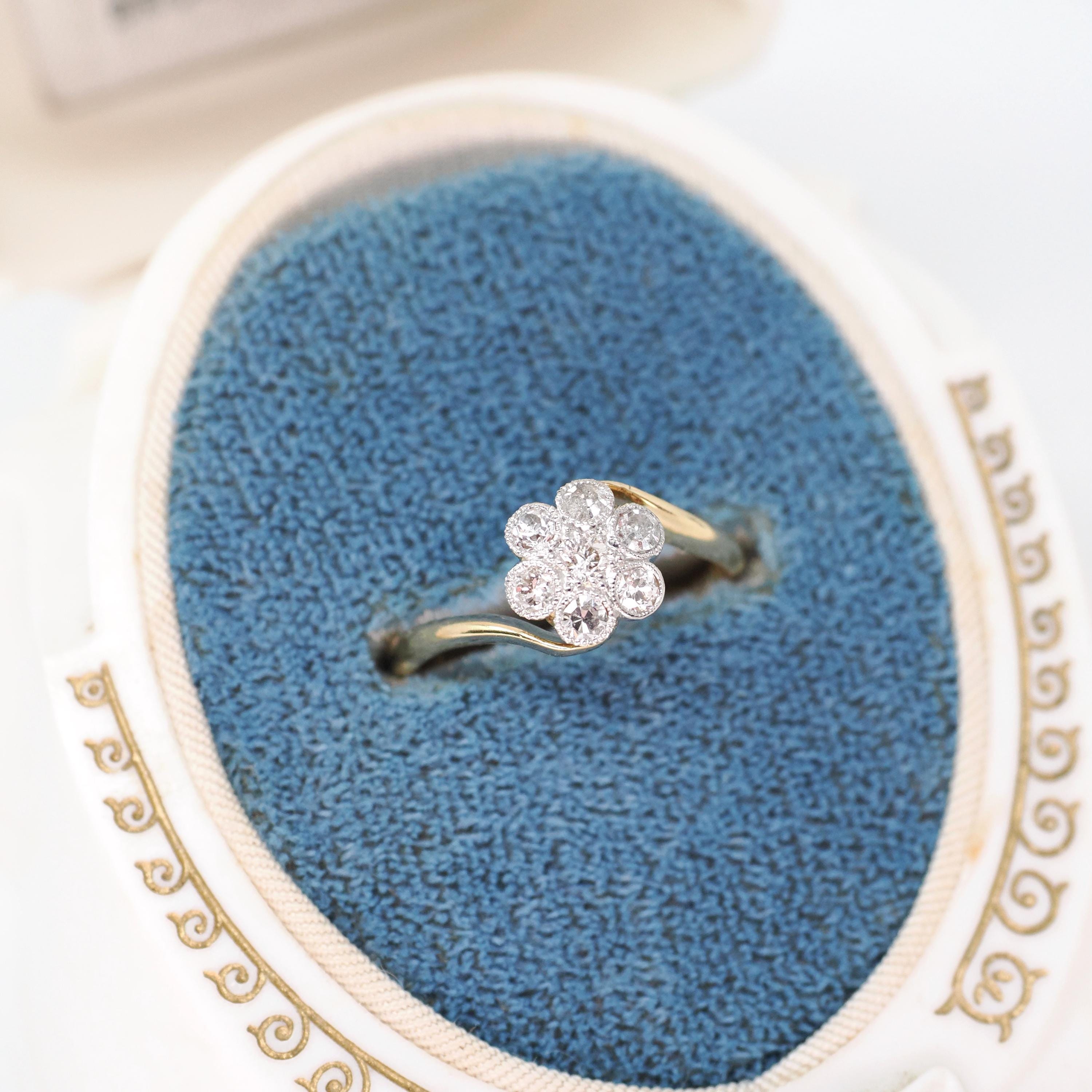 Antique Diamond Flower Ring - Art Deco 18k Yellow & White Gold .35 CTW Cluster - Circa 1920s Size 6 1/2 Two Tone Halo Fine Bridal Jewelry