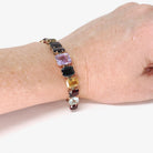 Vintage Harlequin Bracelet - Mid Century 10k Yellow Gold 7 Inch Faceted Multi Colored Gemstones - Circa 1950s Era Fine Statement Jewelry