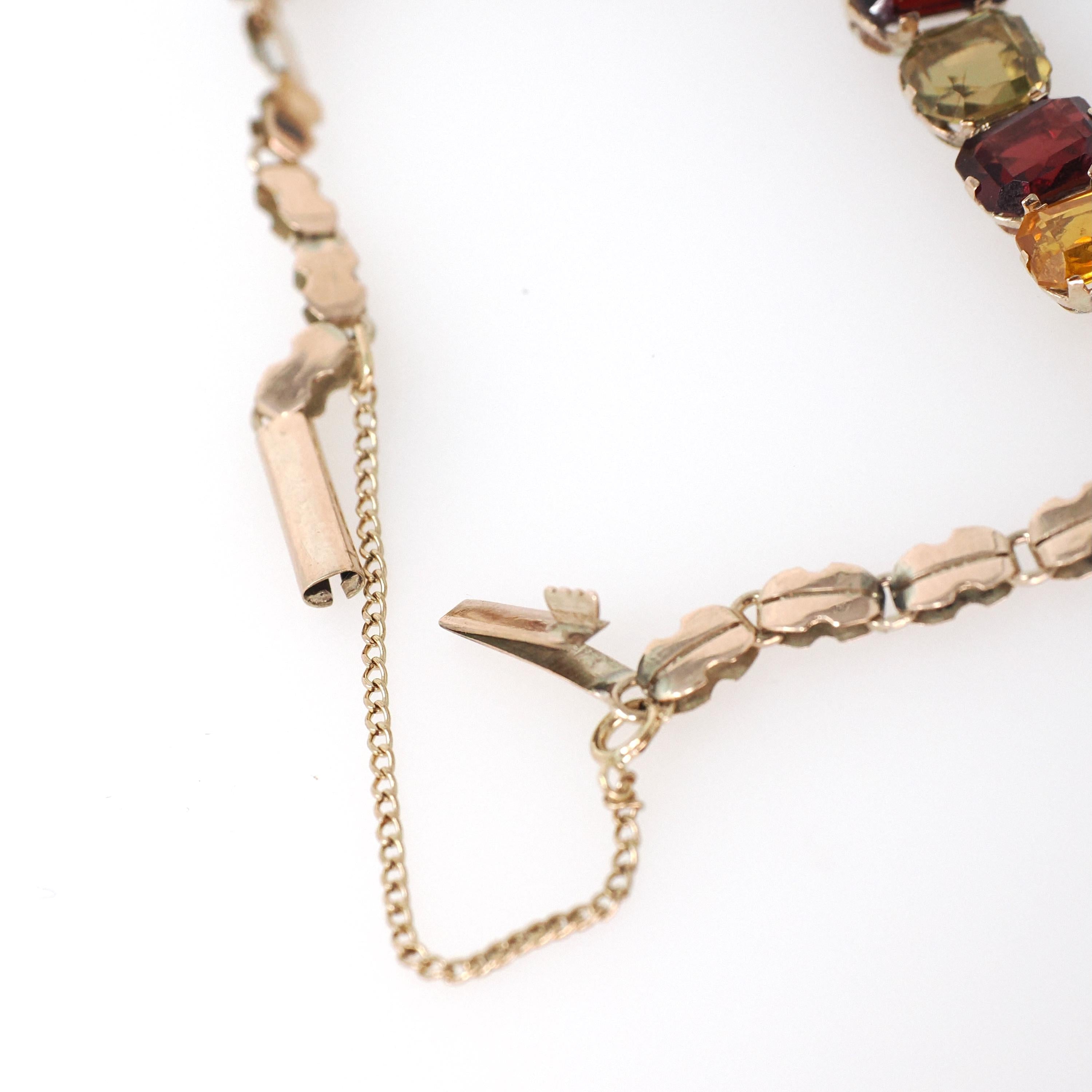 Vintage Harlequin Bracelet - Mid Century 10k Yellow Gold 7 Inch Faceted Multi Colored Gemstones - Circa 1950s Era Fine Statement Jewelry