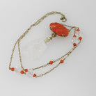 Antique Art Deco Necklace - Carved Rock Crystal Quartz 14k Yellow Gold Orange Coral Gemstone Statement - Circa 1920s Era Fine Beaded Jewelry