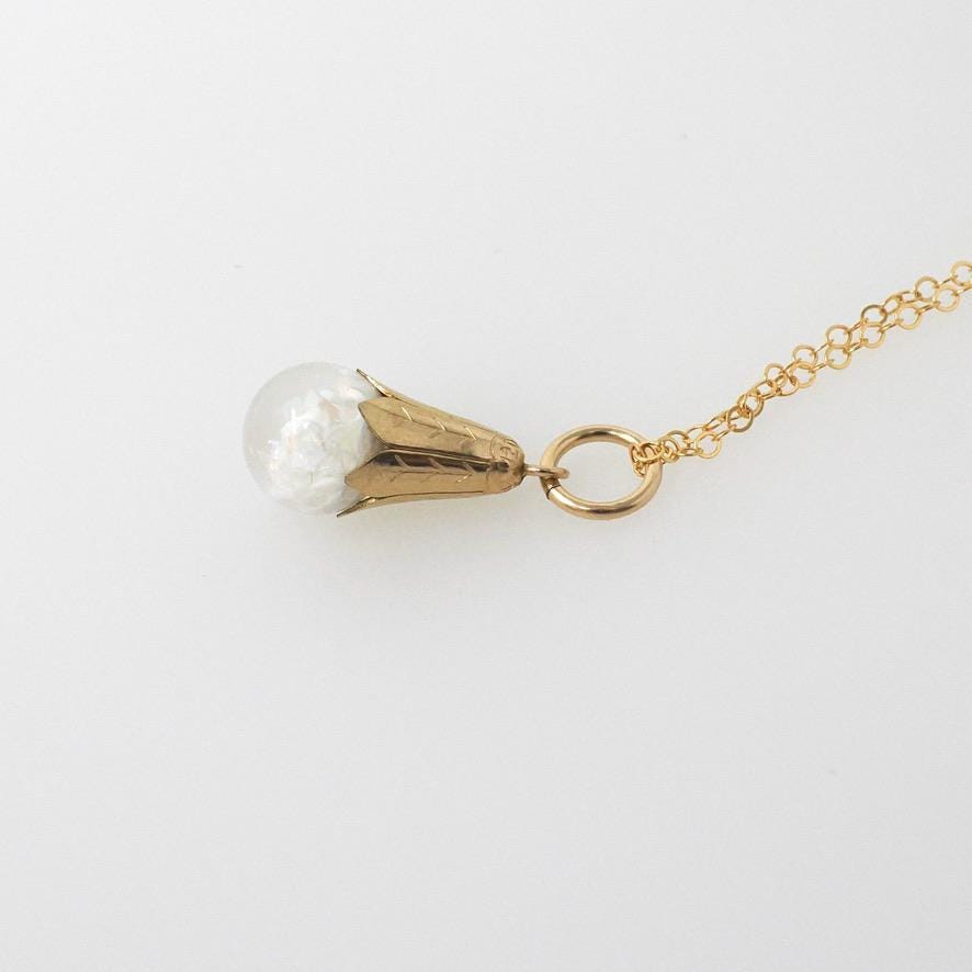 Floating Opal Pendant - Mid Century Gold Filled Natural Gemstone Chips Sphere Orb - Vintage Circa 1960s Liquid Teardrop Vessel Charm Jewelry