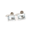 Vintage Aquamarine Earrings - Mid Century 10k White Gold Emerald Cut Blue Gemstones - Circa 1950s Screw Back Fine March Birthstone Jewelry
