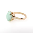 Vintage Jadeite Ring - Retro 14k Yellow Gold Light Green Oval Cabochon Gemstone - Circa 1970s Era Size 5.25 Fine Solitaire Statement Jewelry