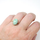 Vintage Jadeite Ring - Retro 14k Yellow Gold Light Green Oval Cabochon Gemstone - Circa 1970s Era Size 5.25 Fine Solitaire Statement Jewelry