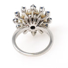 Created Star Sapphire Ring - Mid Century 14k White Gold 2.54 CT Pearl & Sapphire Gem Halo - Circa 1960s Size 6 Fine Flower Cocktail Jewelry