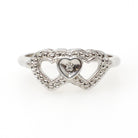 Triple Heart Ring - Mid Century 10k White Gold Sweetheart Promise Love - Vintage Circa 1950s Era Size 6 1/4 Natural Diamond Fine Jewelry