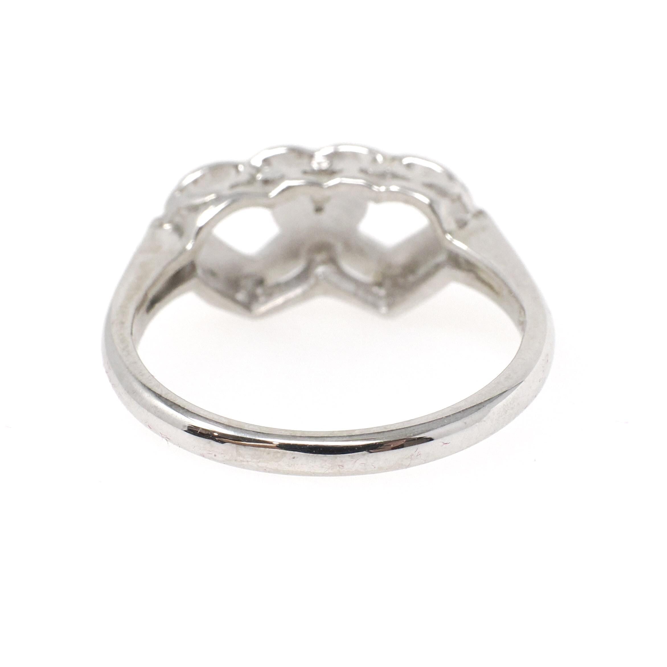Triple Heart Ring - Mid Century 10k White Gold Sweetheart Promise Love - Vintage Circa 1950s Era Size 6 1/4 Natural Diamond Fine Jewelry