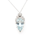 Aquamarine Pendant Necklace - Vintage 18k White Gold Natural Light Blue Gem & .10 CTW Diamond Accent Teardrop - Hallmarked 1958 Fine Jewelry