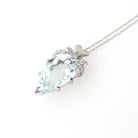 Aquamarine Pendant Necklace - Vintage 18k White Gold Natural Light Blue Gem & .10 CTW Diamond Accent Teardrop - Hallmarked 1958 Fine Jewelry