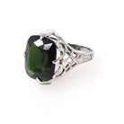 Art Deco Tourmaline Ring - Antique 20k White Gold Dark Green Cushion Gemstone Alternative Engagement - Circa 1920s Size 6 1/2 Fine Jewelry