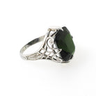 Art Deco Tourmaline Ring - Antique 20k White Gold Dark Green Cushion Gemstone Alternative Engagement - Circa 1920s Size 6 1/2 Fine Jewelry