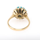 Vintage Cluster Ring - Retro Era 18k Yellow Gold Simulated Turquoise Blue Glass Cabochon Pave Flower - Circa 1960s Size 5 1/4 Fine Jewelry